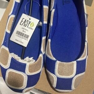 Easy USA‎ Women Blue Tan Geometric Ballet Flats Slip On Shoes Size 6